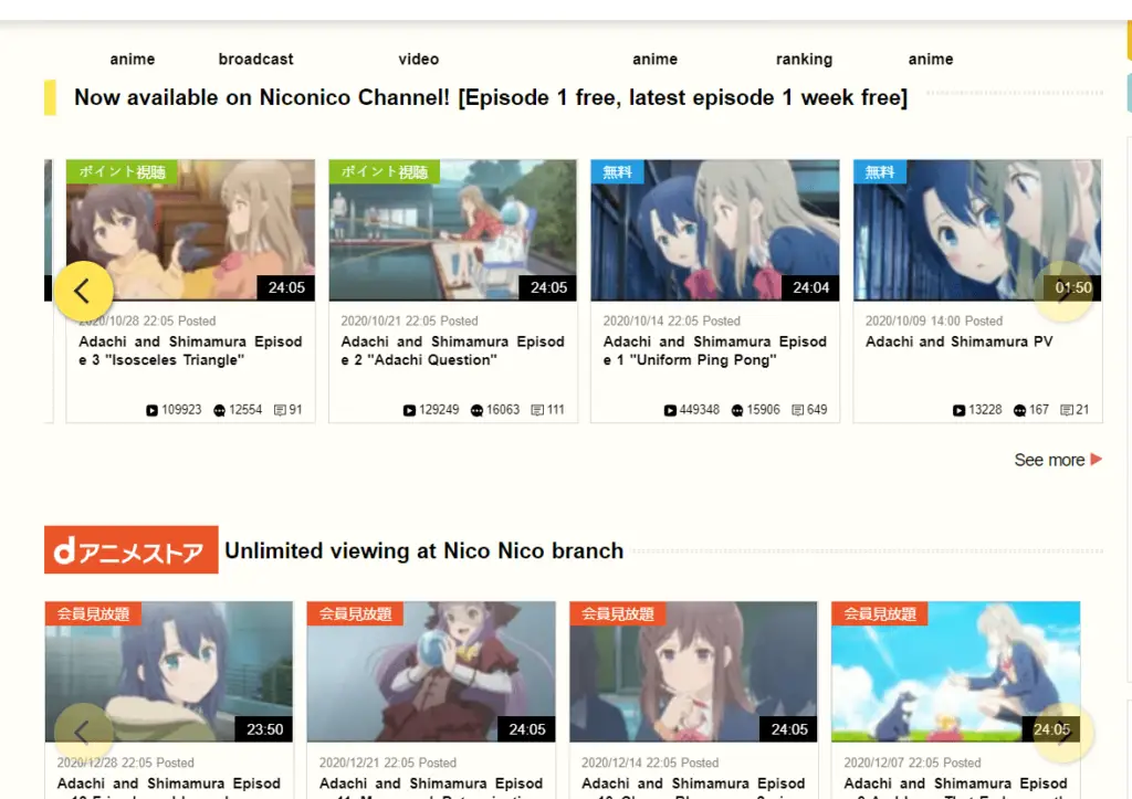 Adachi to Shimamura popularity on NicoVideo